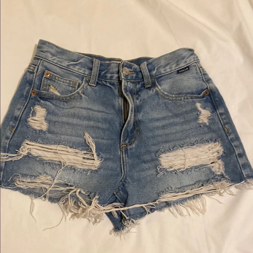 Cello Blue Distressed Jean Shorts High-Waisted Size XS